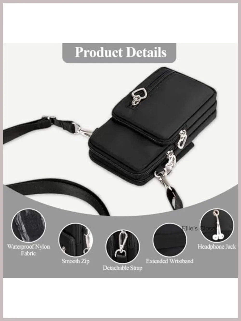 Waterproof Nylon Crossbody Cell Phone Purse with Adjustable Straps